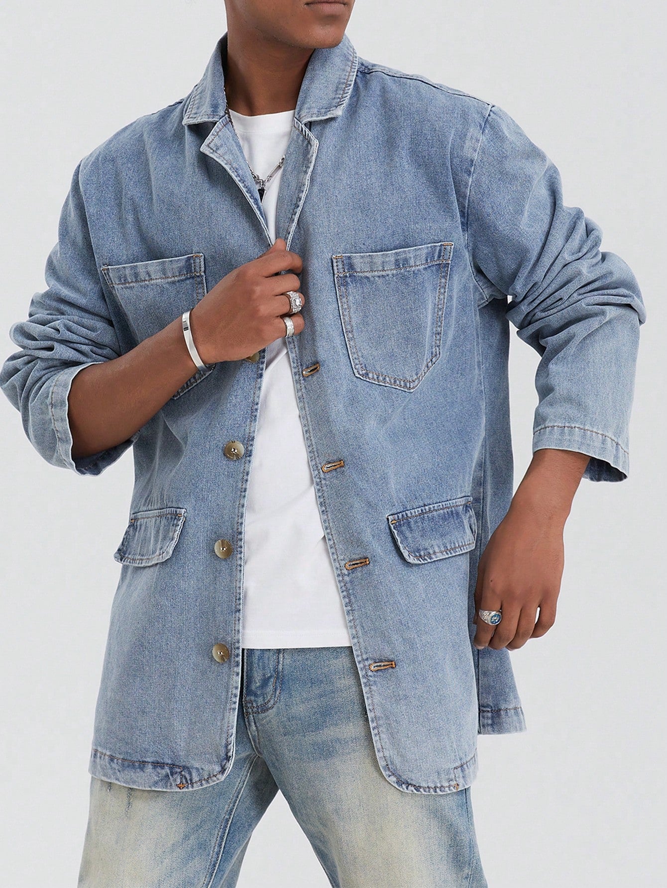 Men Flap Pocket Denim Jacket