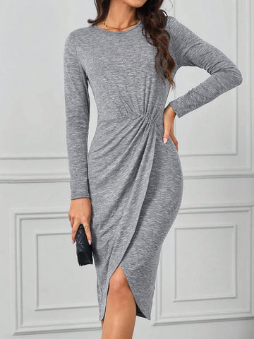 Ruched Front Wrap Hem Dress