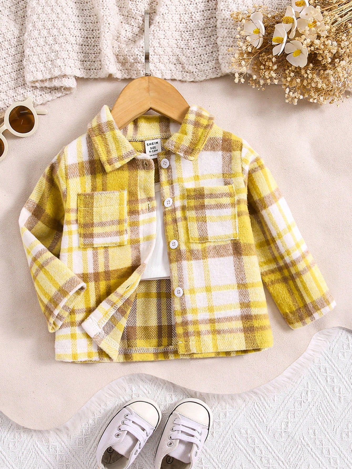 Baby Boy Plaid Print Flap Pocket Overcoat