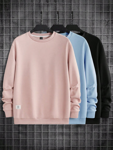 Loose Fit Men's 3pcs Set Letter Patched Detail Pullover