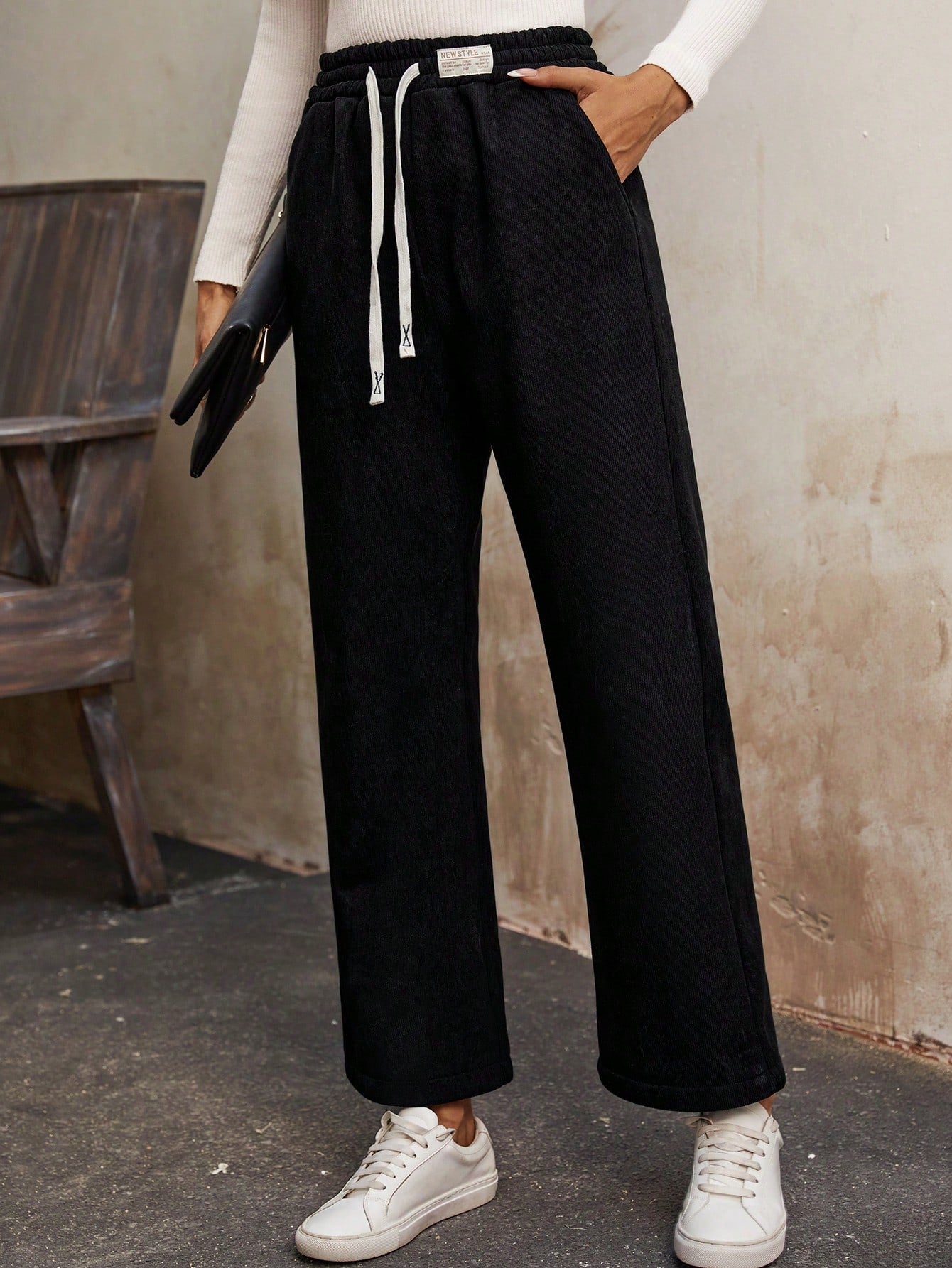 Drawstring Waist Straight Leg Pants