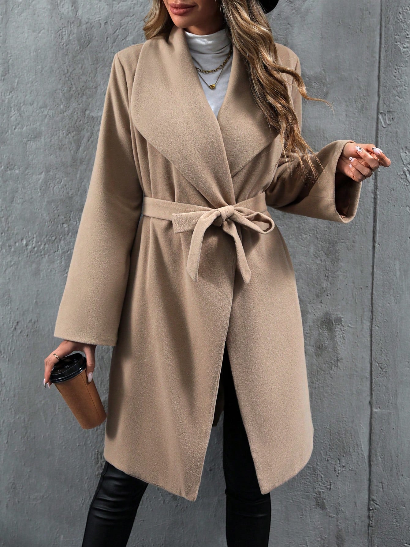 Waterfall Collar Belted Overcoat