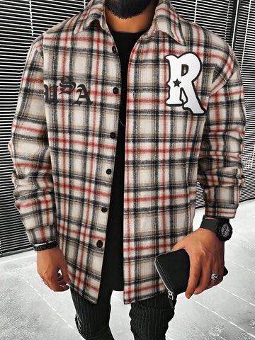 Men's Checkered Long Sleeve Shirt With Fleece Collar