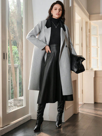 Contrast Collar Double Button Overcoat