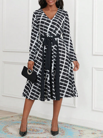 Plaid Print Belted Dress