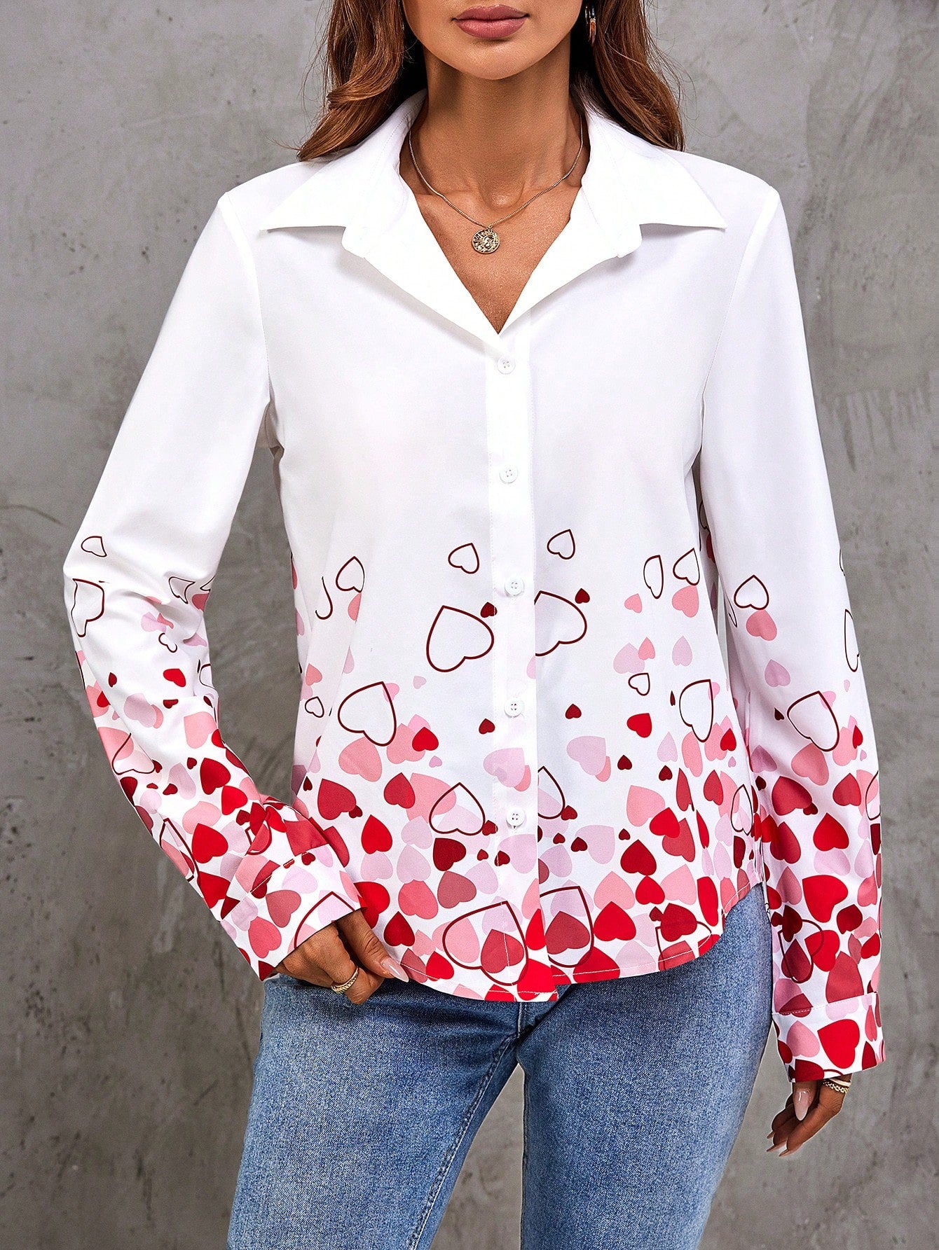 Heart Print Button Up Shirt