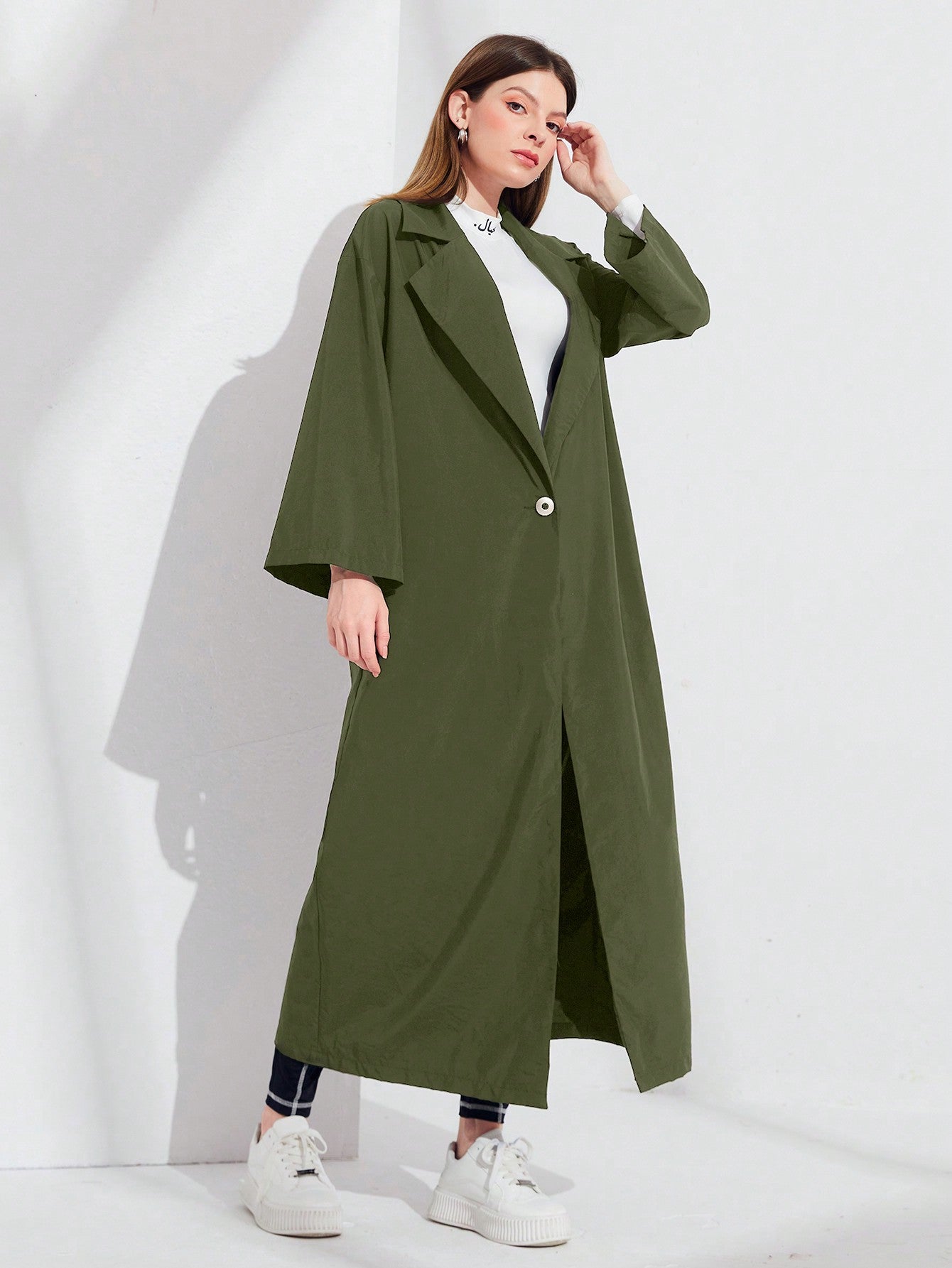 Lapel Collar Single Button Longline Coat