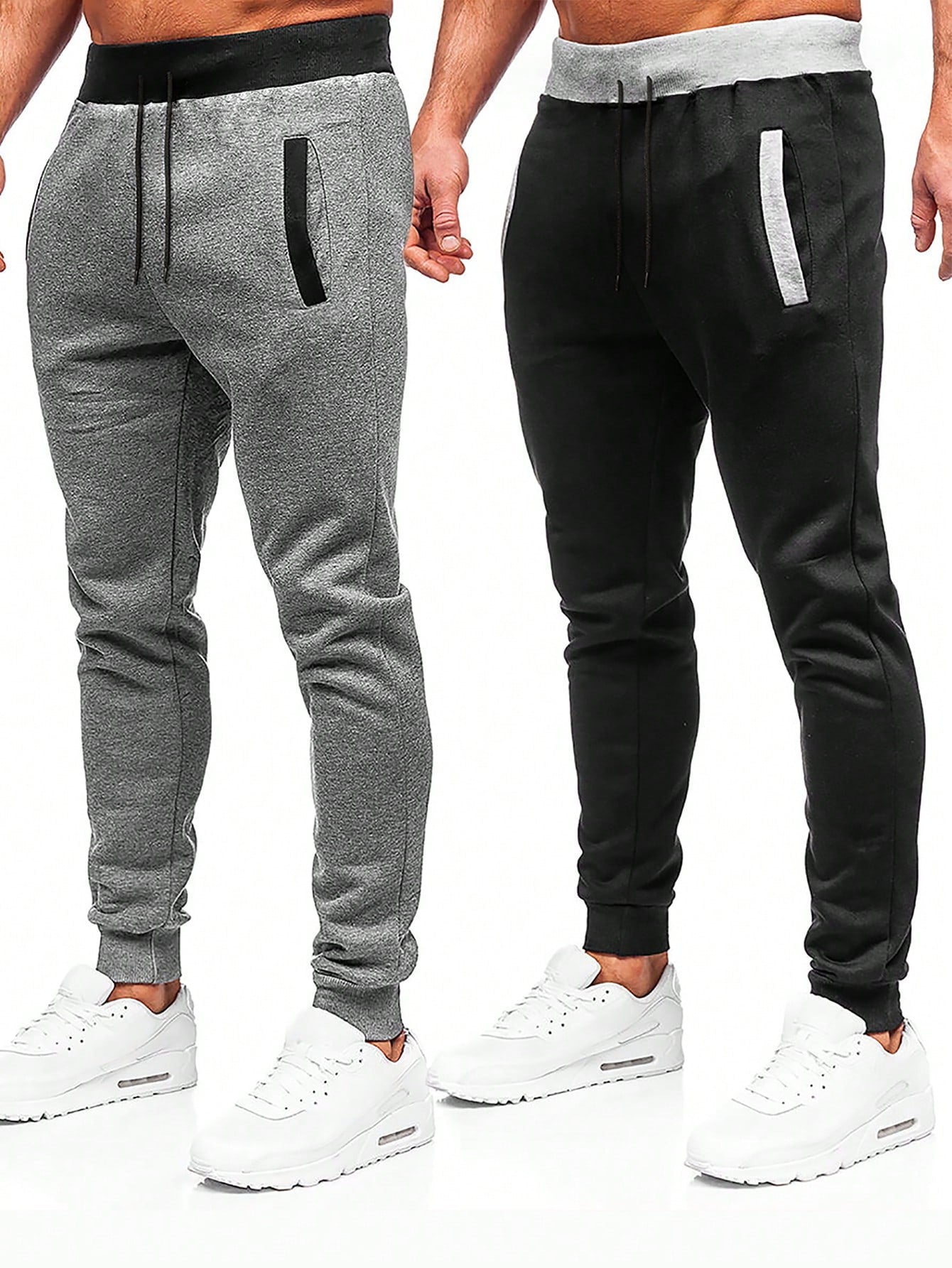 2pcs/Set Men's Loose Fit Drawstring Waist Sweatpants