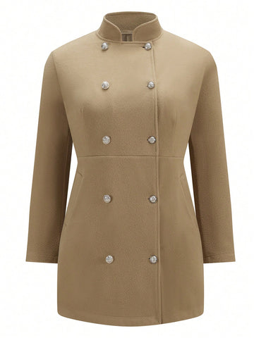 Plus Stand Collar Double Breasted Overcoat