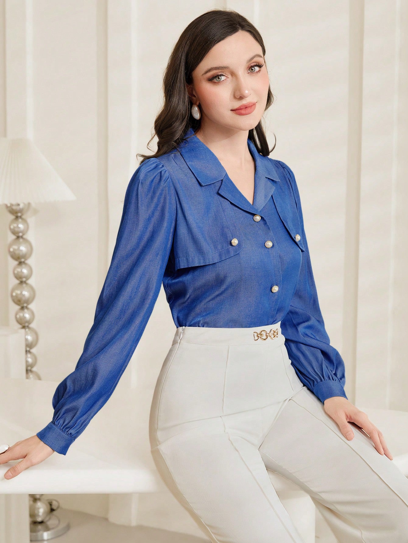 Turn-down Collar Button Front Elegant Shirt