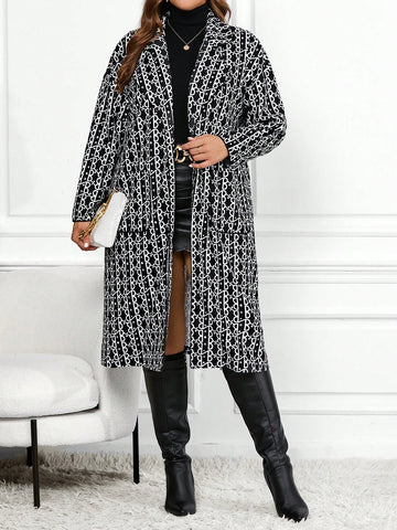 Plus Allover Print Drop Shoulder Coat