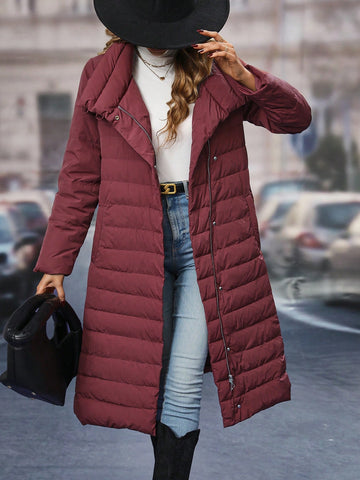 Waterfall Collar Belted Down Coat