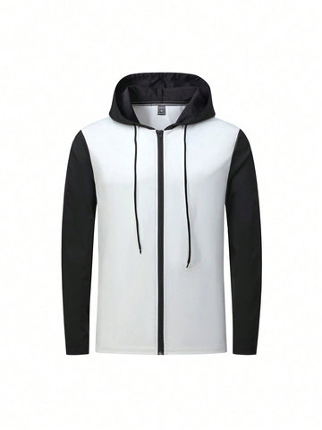 Men's Color Block Hooded Drawstring Sports Jacket Workout Tops