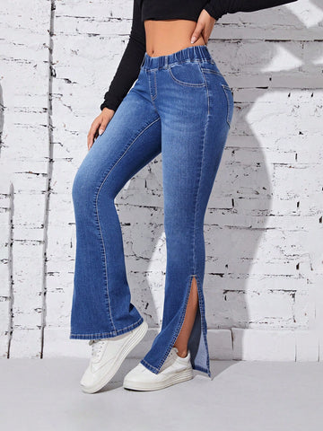 Split Hem Flare Leg Jeans