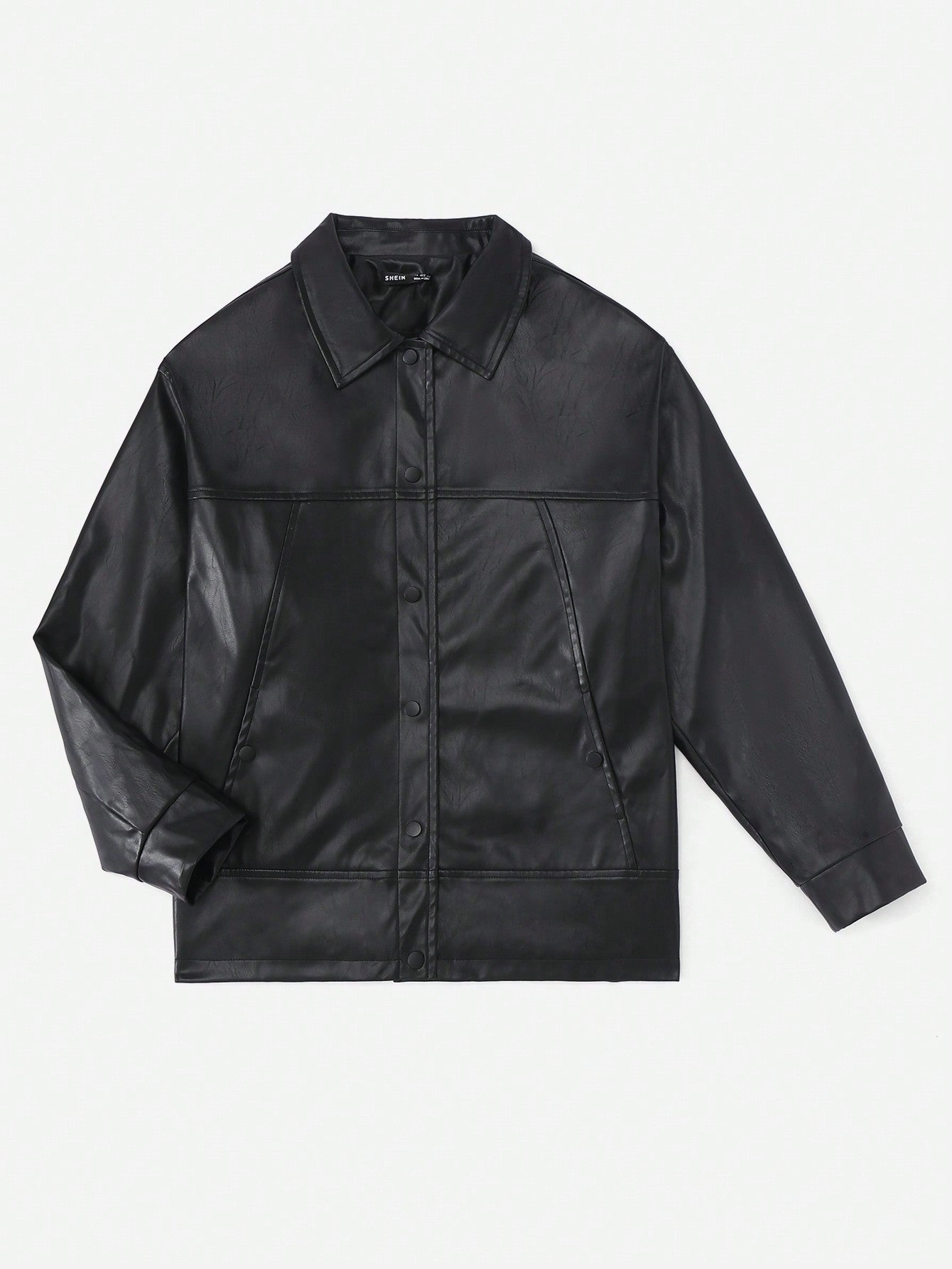 Slant Pockets Drop Shoulder PU Leather Jacket