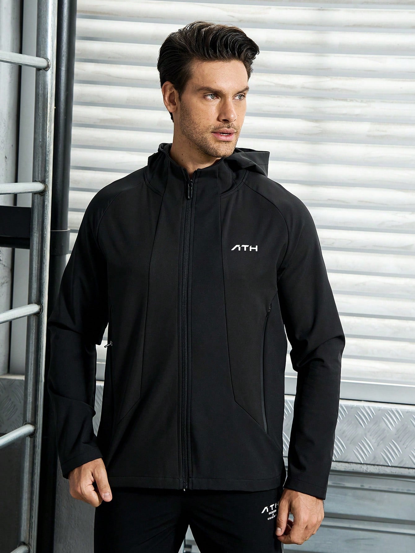 Men's Hooded Sports Jacket With Letter Printed Workout Tops