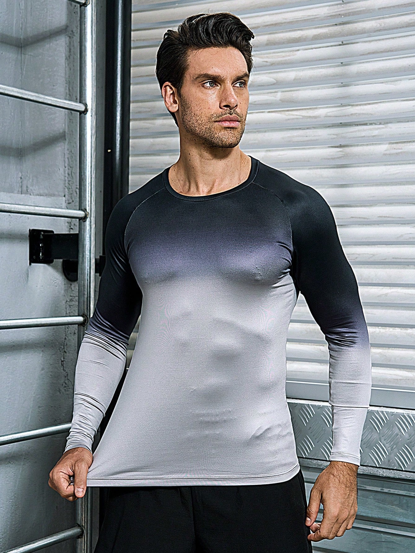 Men'S Gradient Raglan Sleeve Sports T-Shirt Workout Tops