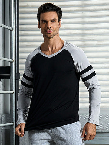 Men Colorblock Raglan Sleeve Sports Tee Workout Tops