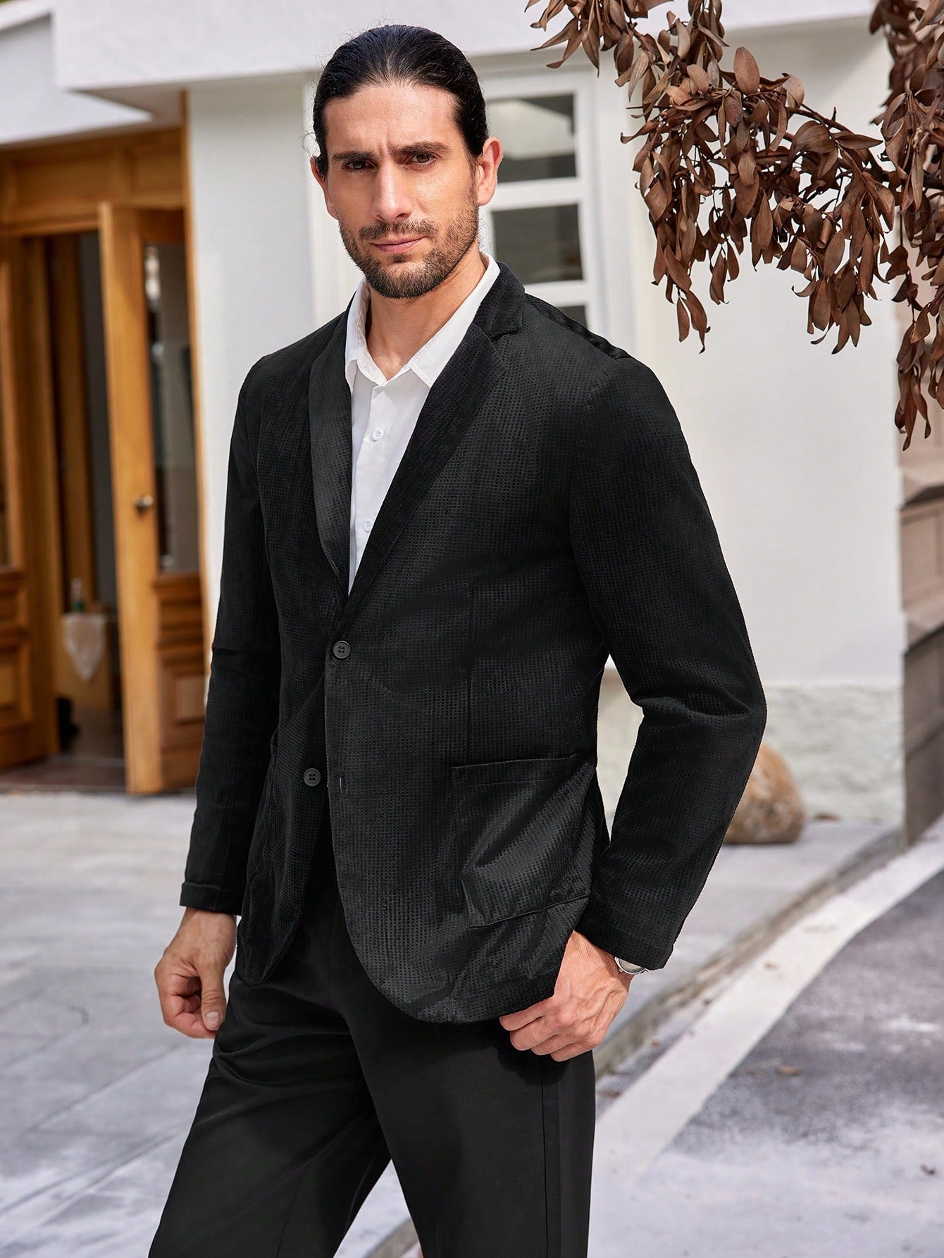 Men Solid Notched Lapel Blazer Without Pants