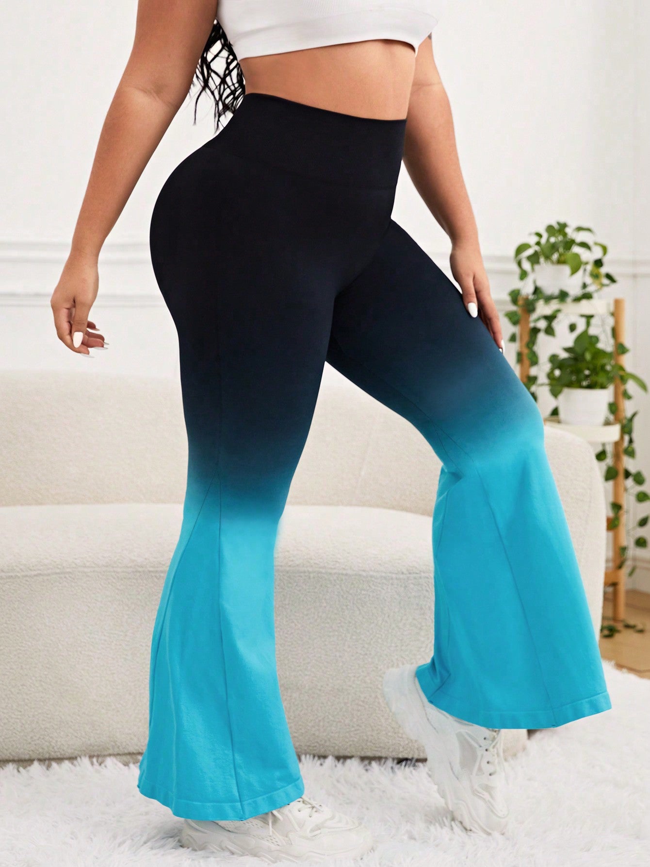 Plus Ombre Wideband Waist Flare Leg Sports Pants