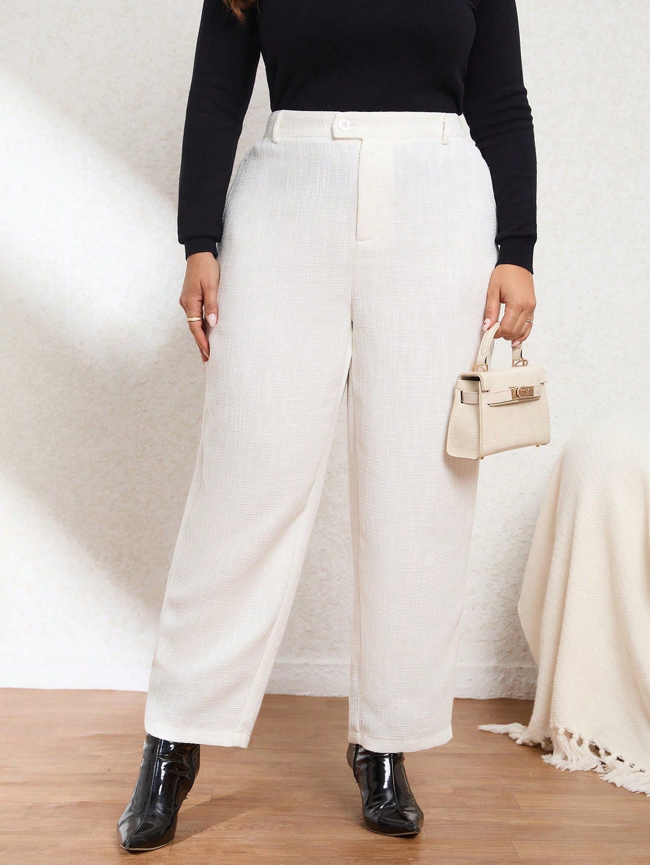 Plus Size Solid Color High Waisted Pants