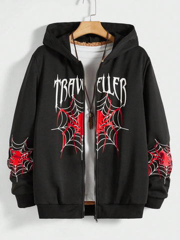 Men Letter Graphic Zip Up Hoodie