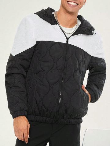 Loose Fit Men's Two Tone Hooded Quilted Coat