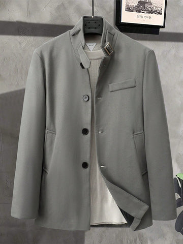 Men Solid Button Front Overcoat Without Tee