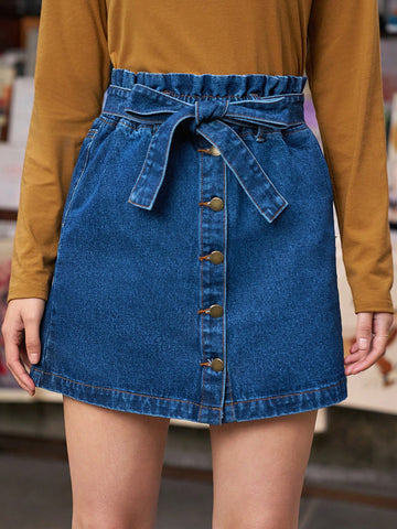 Women'S Denim Skirt With Belt