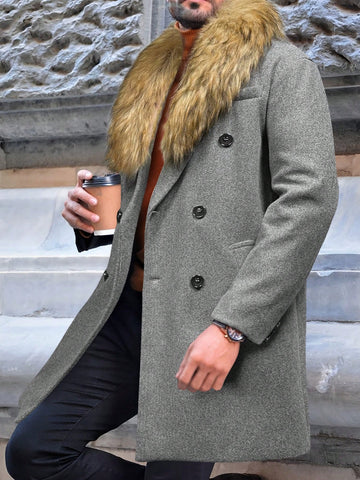 Men's Double-breasted Woolen Coat With Shawl Collar