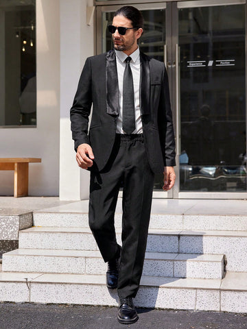 Men Shawl Collar Single Button Blazer & Suit Pants