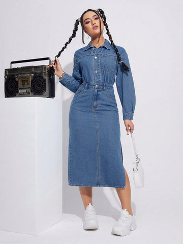 Women'S Denim Side Slit Dress