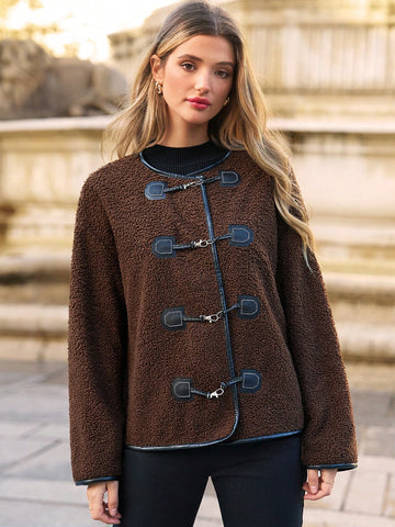 Contrast Binding Teddy Jacket