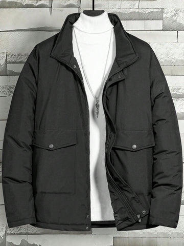 Men Flap Pocket Zip Up Puffer Coat Without Sweater