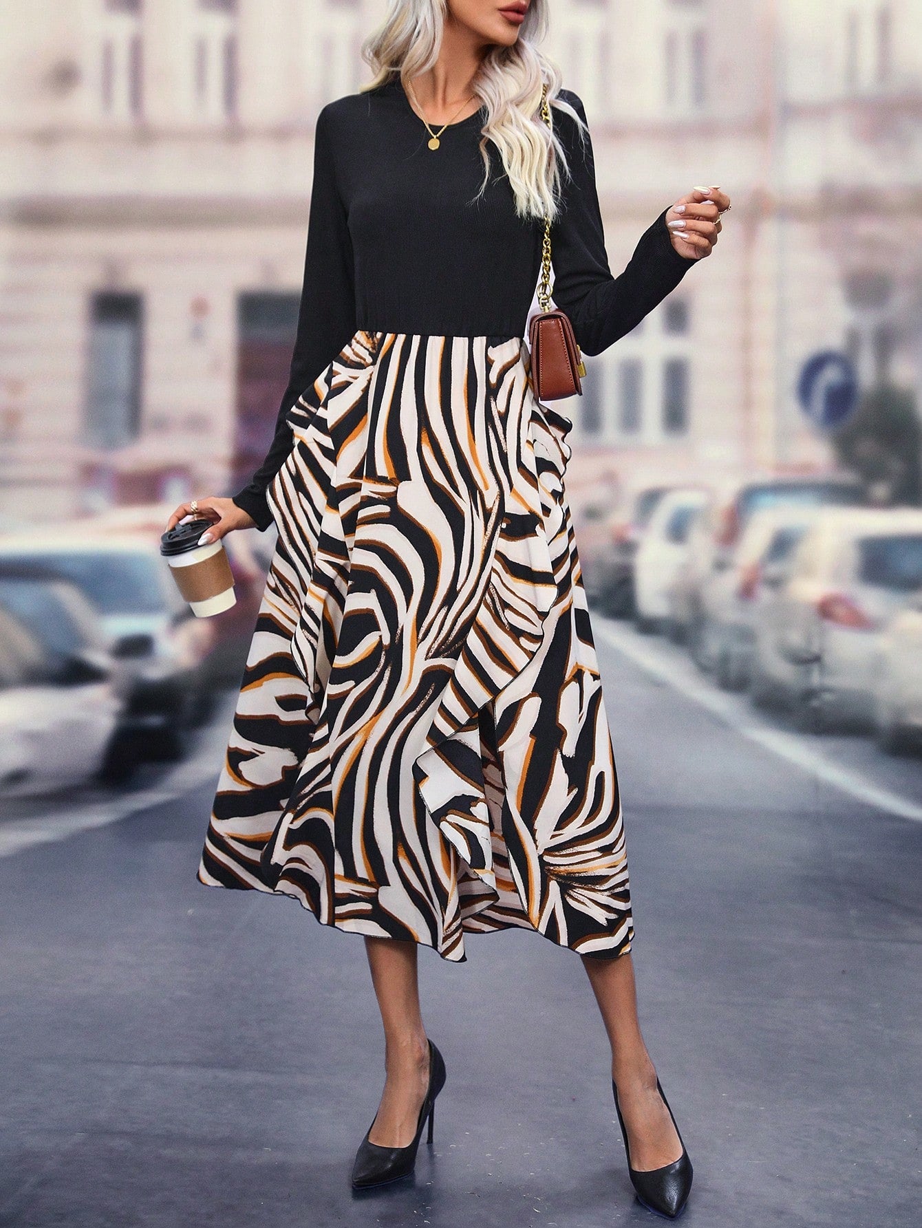 Zebra Striped Print A-line Dress