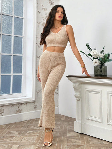 Women's Knit Tank Top And Flare Leg Pants