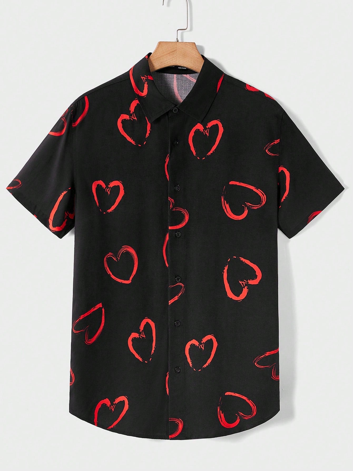 Men's Woven Shirt With Heart Print