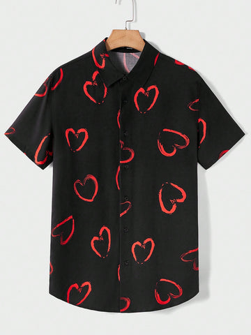 Men's Woven Shirt With Heart Print