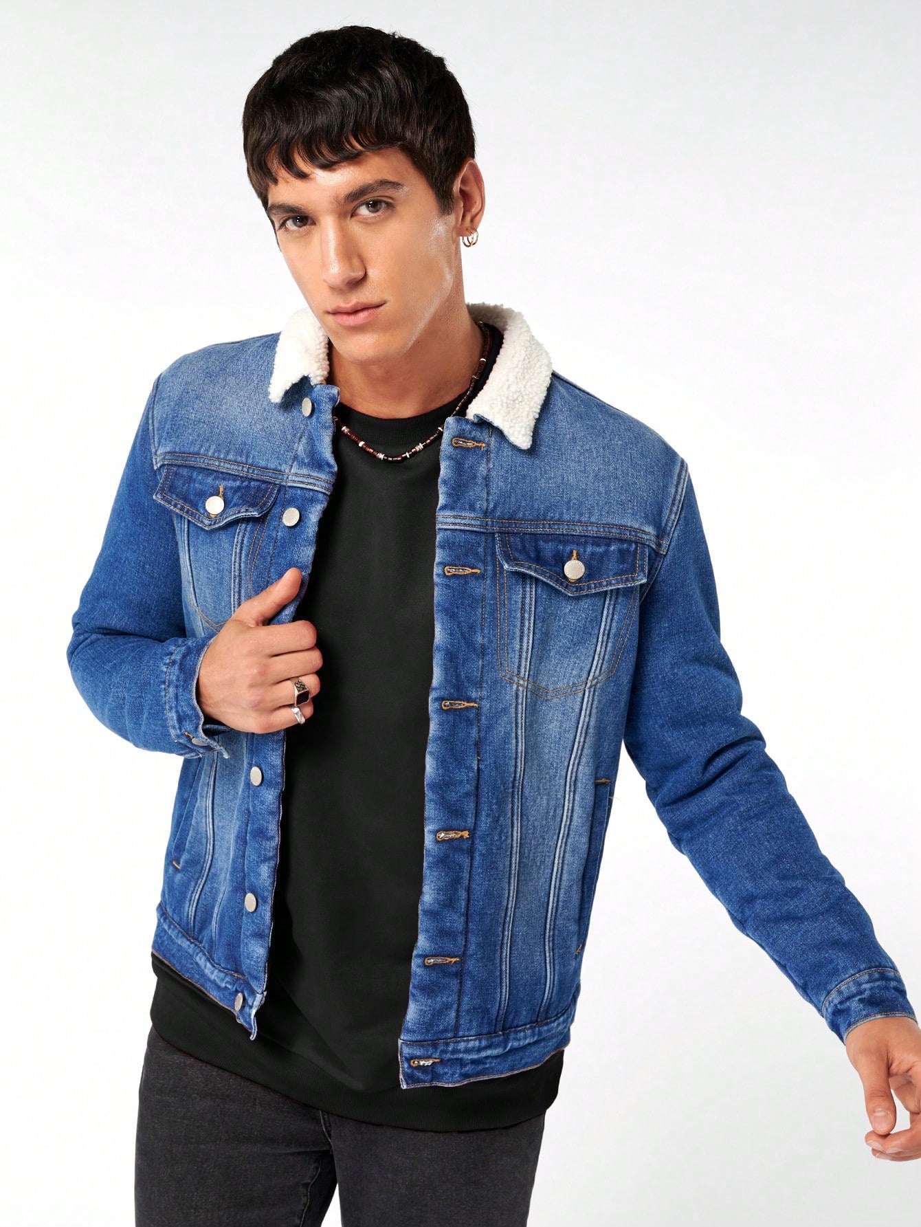 Men's Contrast Color Turndown Collar Denim Jacket