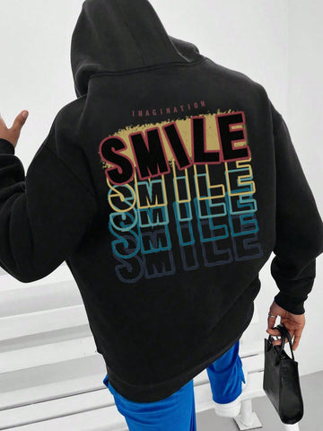 Men's Loose Fit Hoodie With Letter Print