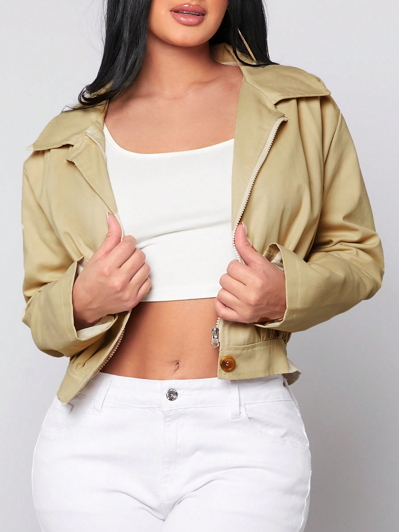 Women'S Casual Khaki Loose Short Jacket