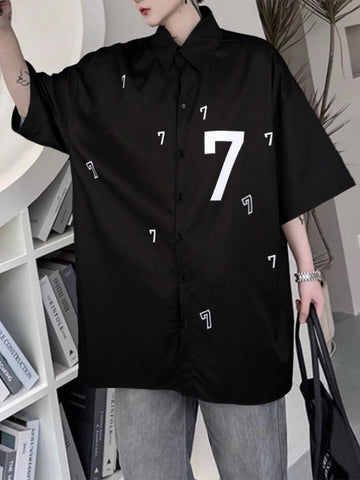 Men's Loose Fit Shirt With Number 7 Print