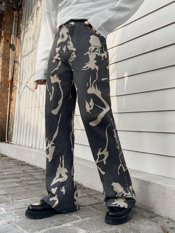 Men Graphic Print Straight Leg Jeans