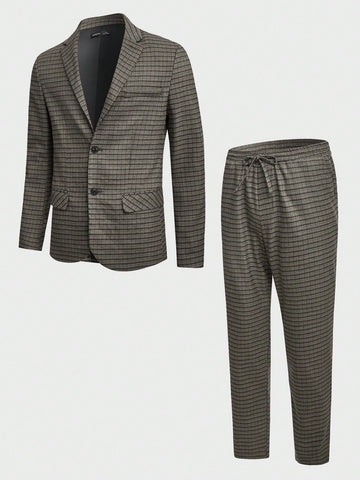 Men Plaid Single Breasted Blazer & Pants Set