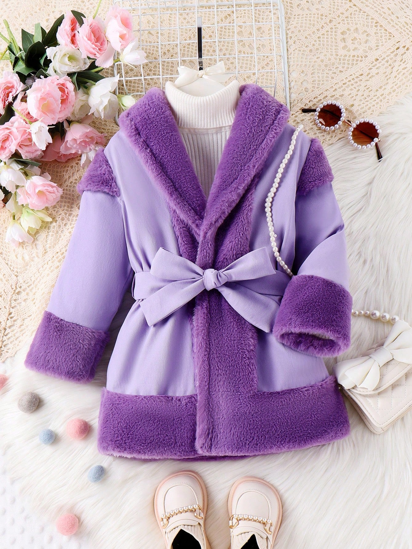 Girls' Fashionable Elegant Ladylike Soft Sweet Daily Gorgeous Lovely Plush Long Sleeve Coat For Fall & Winter