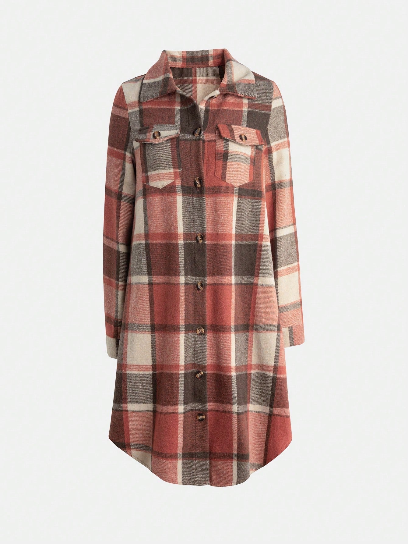 Tween Girl Plaid Print Flap Pocket Coat