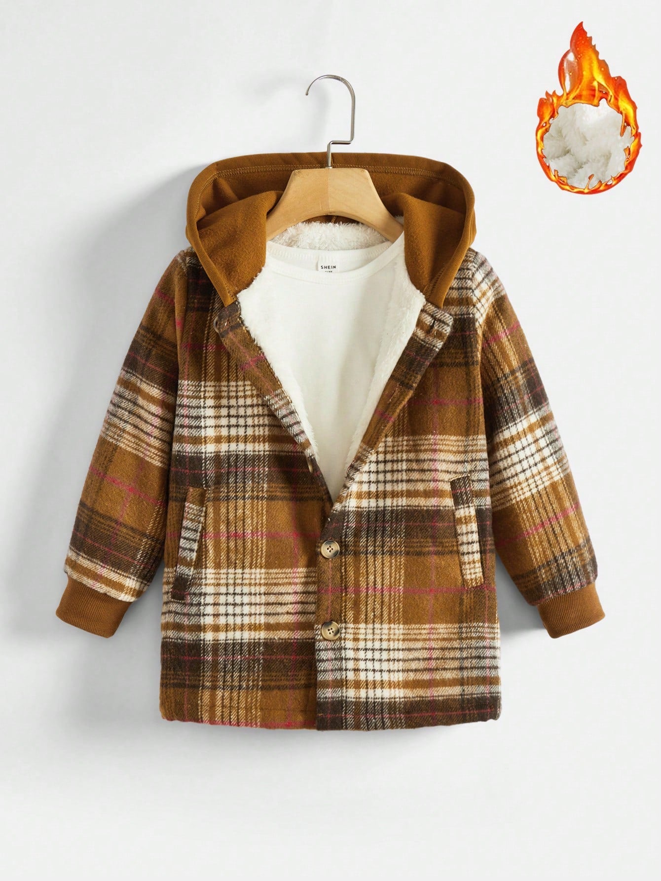 Boys' (little) Plaid Fleece Lined Hooded Jacket