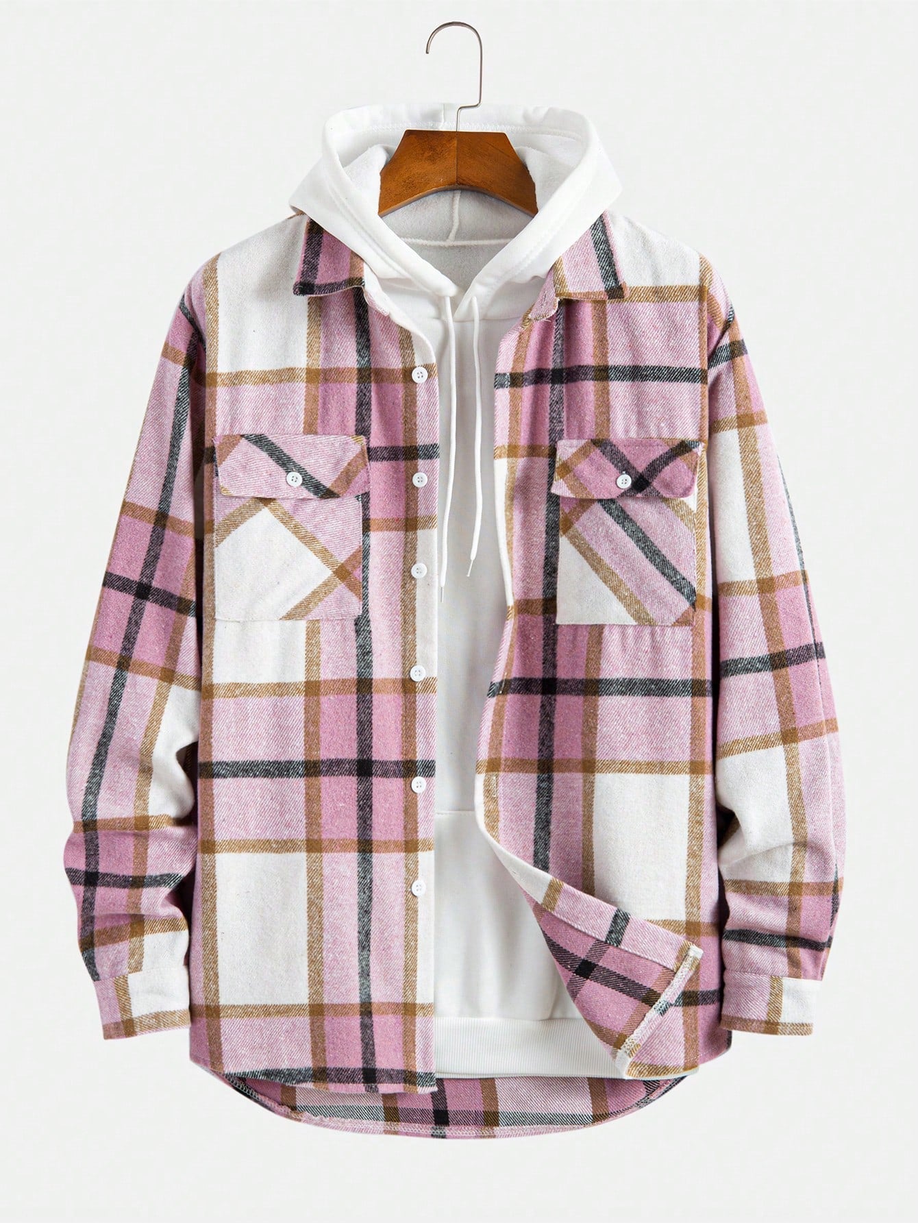 Loose Fit Men's Plaid Button Up Overcoat