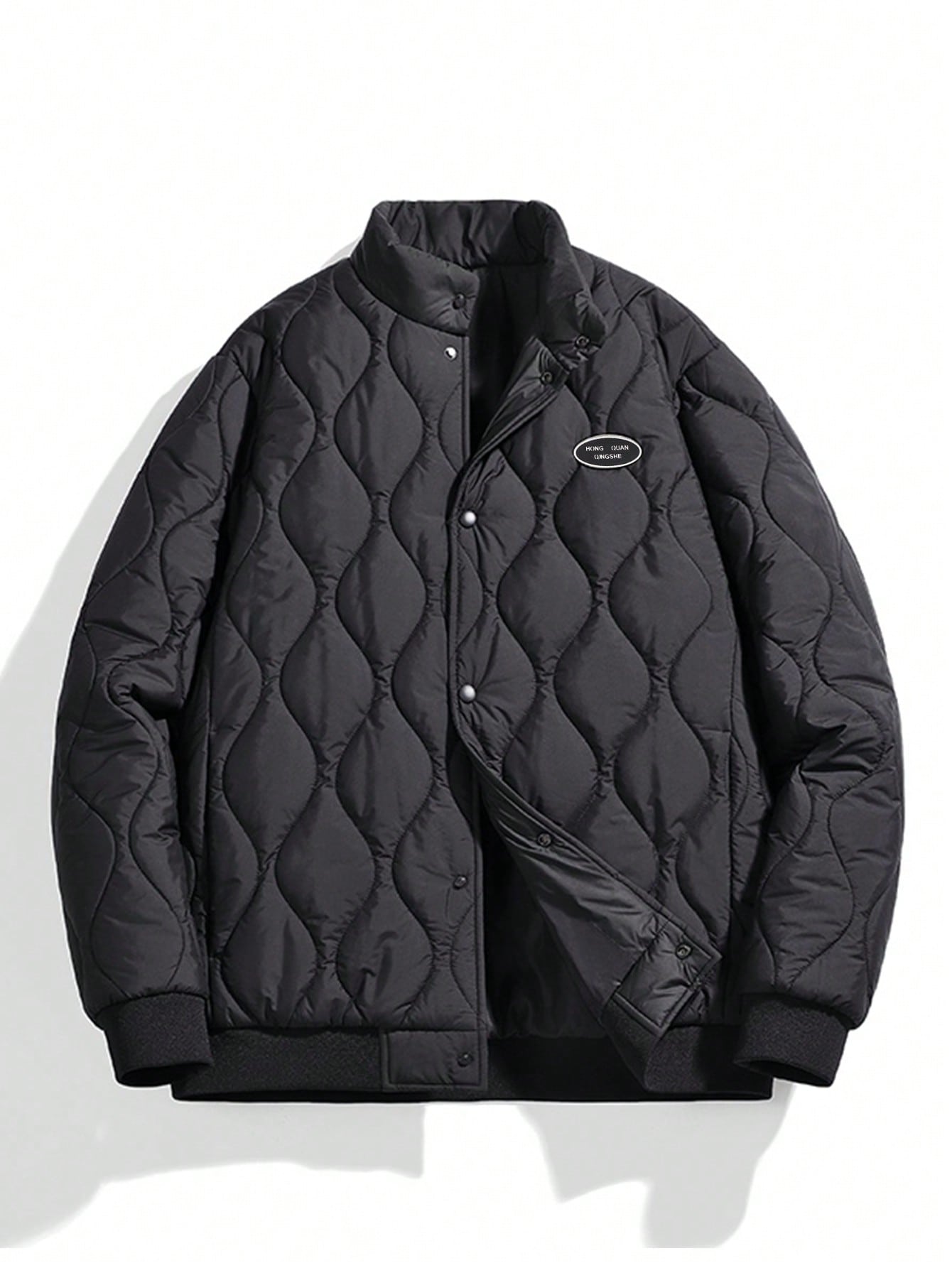 Loose Fit Men's Single Breasted Puffer Jacket With Badge Detail