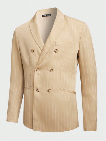 Men Striped Double Breasted Blazer